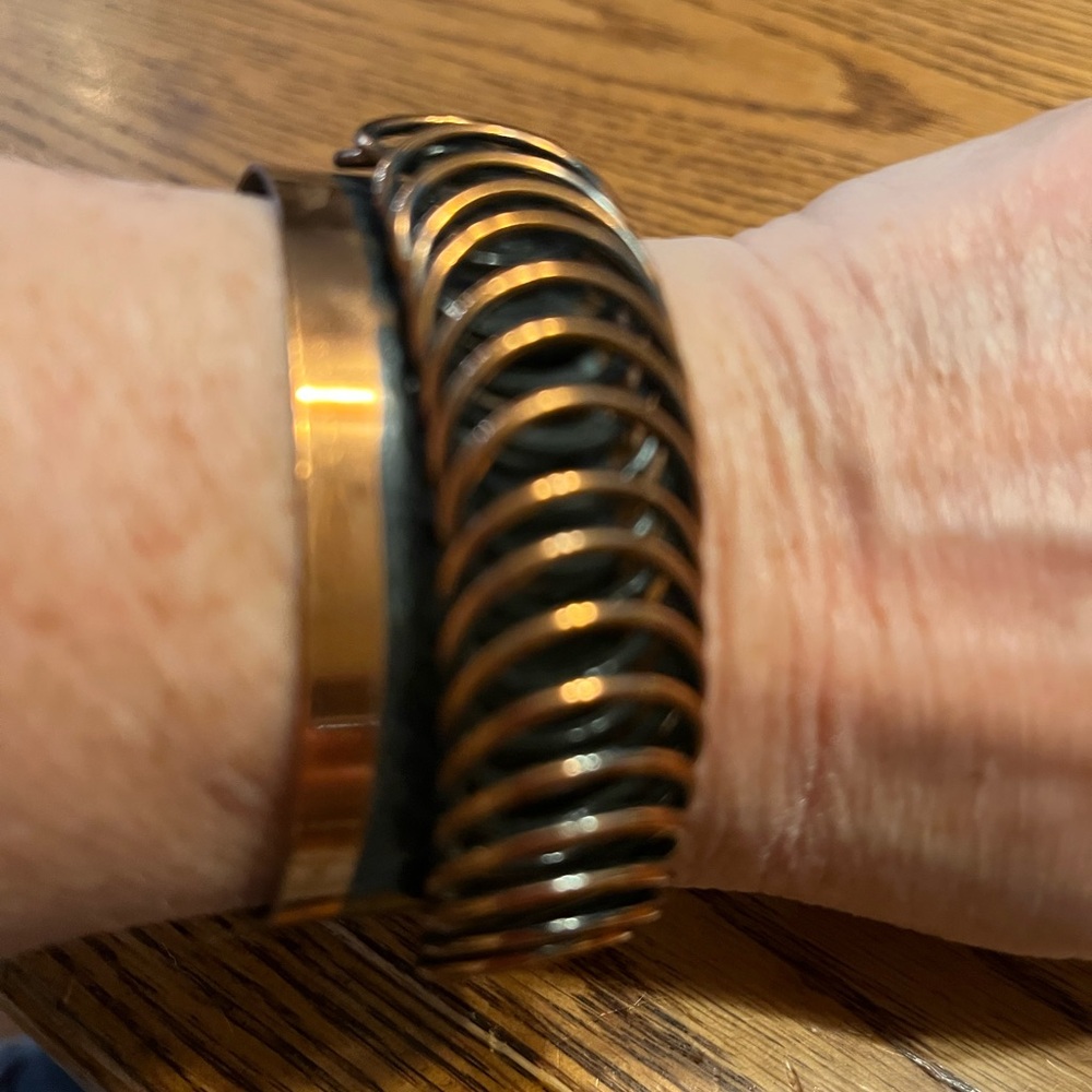 Vintage Signed Renoir Copper Shadow Coil Cuff Bracelet MCM Modernist - Picture 1 of 8